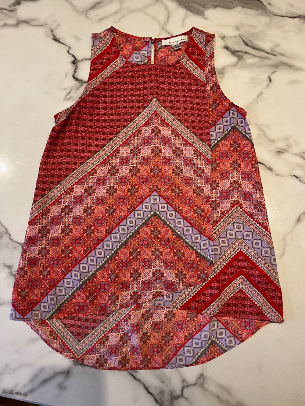 Fourteenth Place Sleeveless Mixed Print Blouse Medium